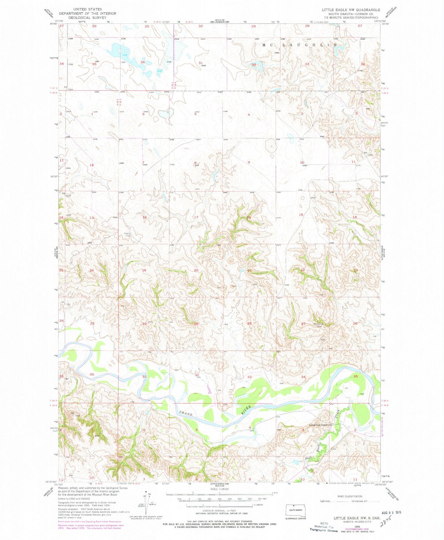 Classic USGS Little Eagle NW South Dakota 7.5'x7.5' Topo Map Image