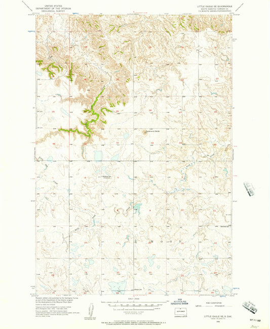 Classic USGS Little Eagle SE South Dakota 7.5'x7.5' Topo Map Image