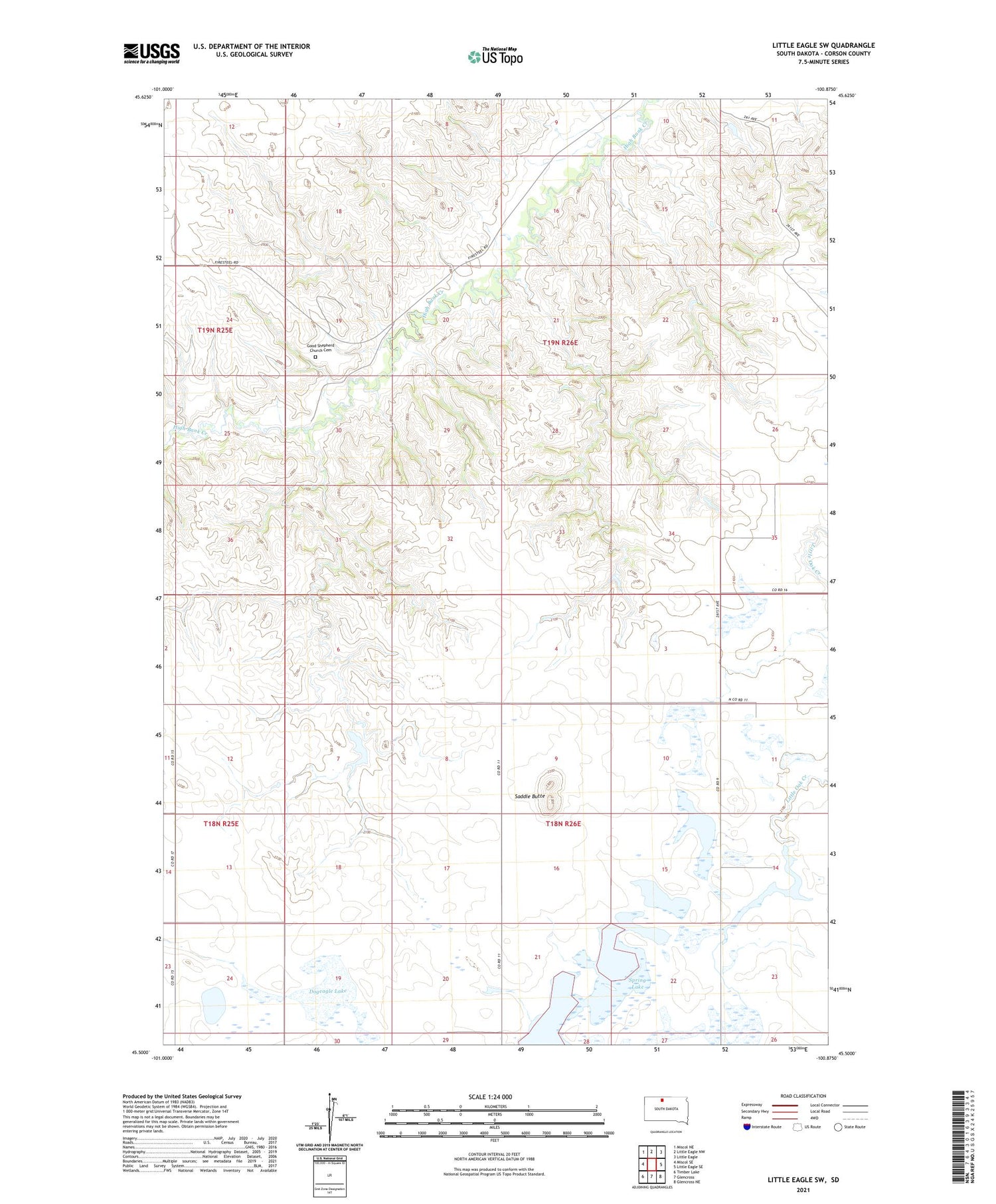 Little Eagle SW South Dakota US Topo Map Image