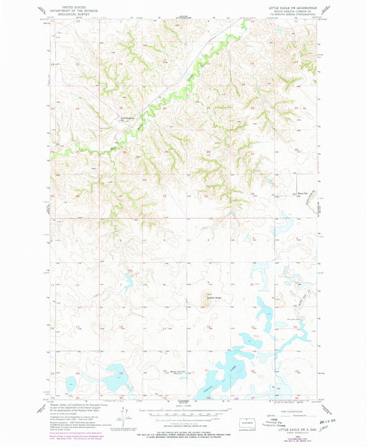 Classic USGS Little Eagle SW South Dakota 7.5'x7.5' Topo Map Image
