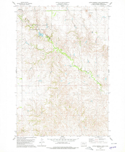 Classic USGS Little Moreau Lake South Dakota 7.5'x7.5' Topo Map Image