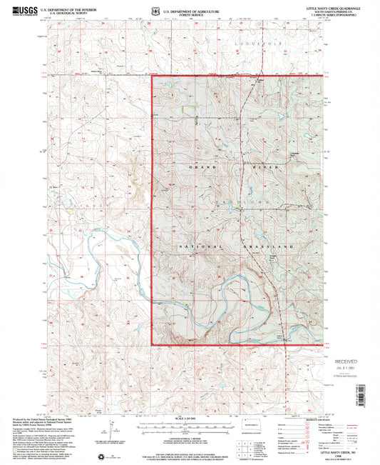 Classic USGS Little Nasty Creek South Dakota 7.5'x7.5' Topo Map Image
