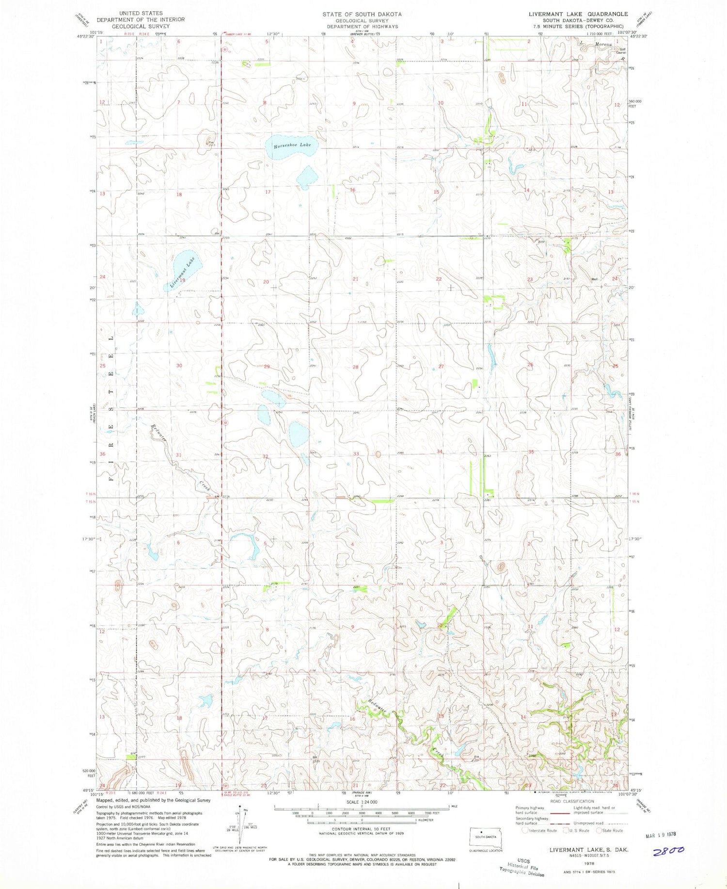 Classic USGS Livermant Lake South Dakota 7.5'x7.5' Topo Map Image