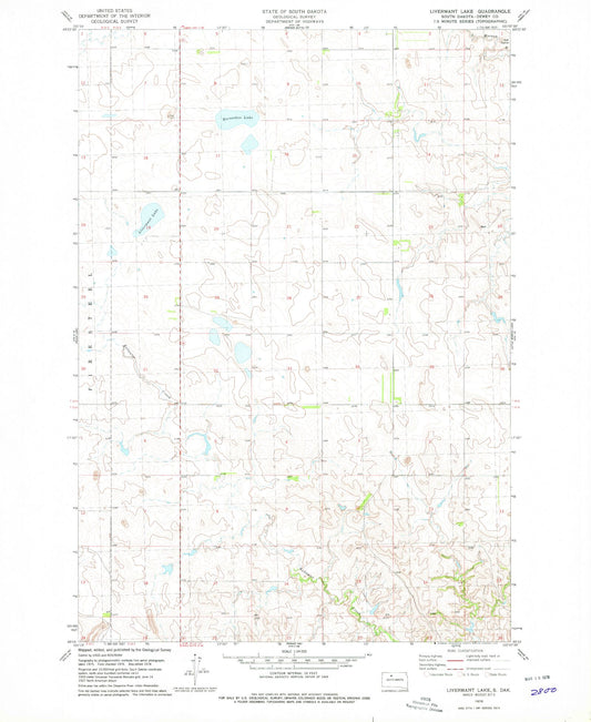Classic USGS Livermant Lake South Dakota 7.5'x7.5' Topo Map Image