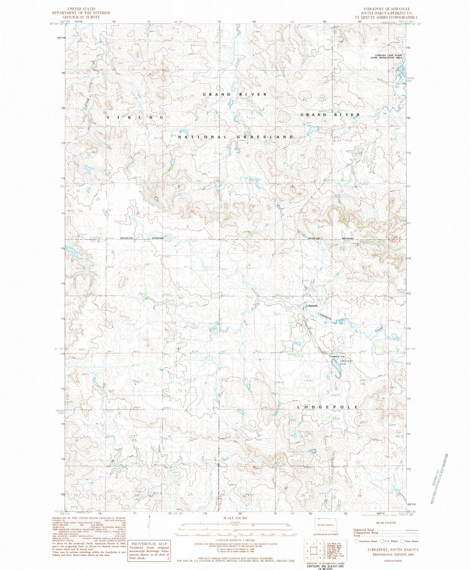 Classic USGS Lodgepole South Dakota 7.5'x7.5' Topo Map Image
