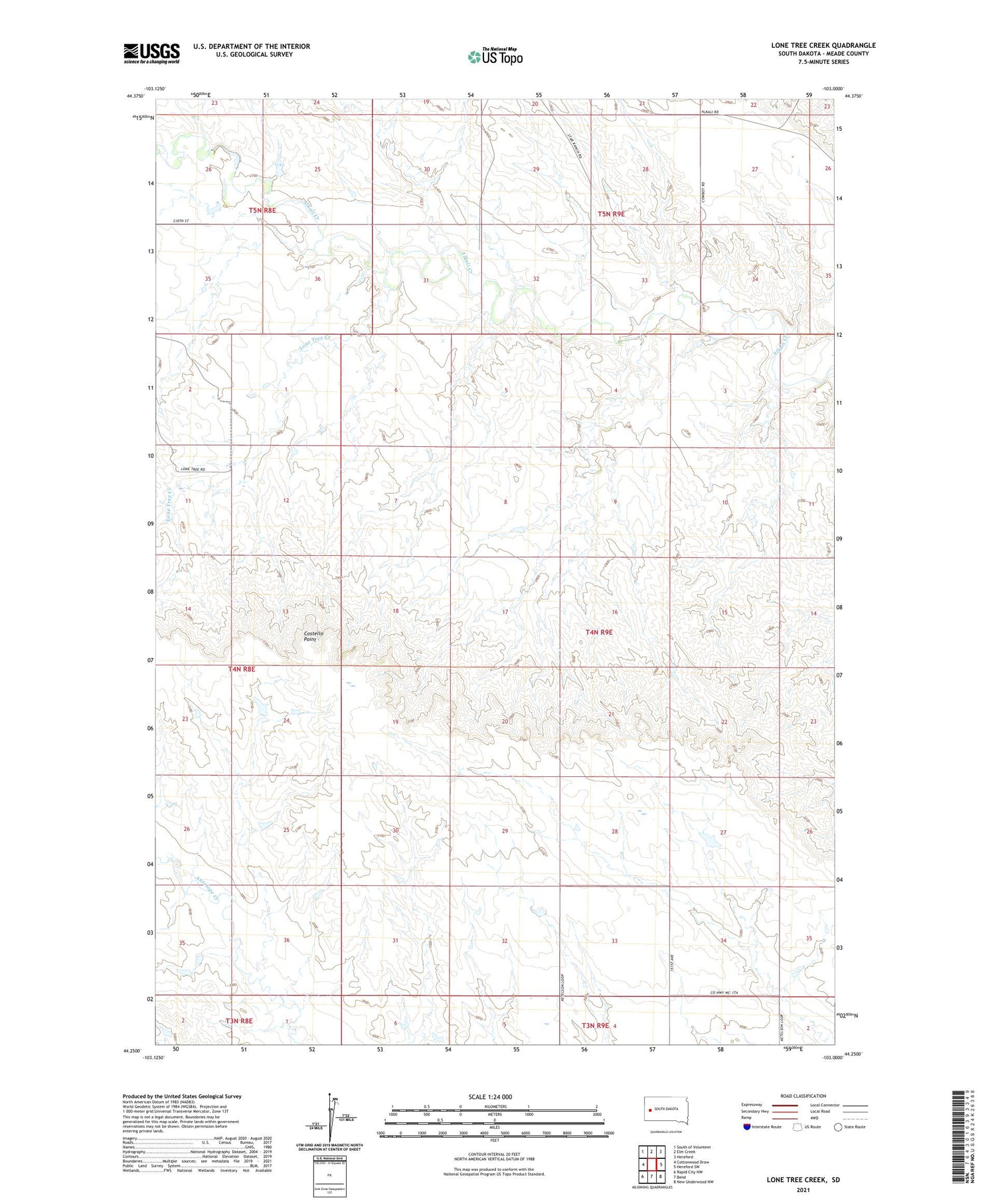 Lone Tree Creek South Dakota US Topo Map Image