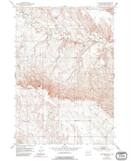 Classic USGS Lone Tree Creek South Dakota 7.5'x7.5' Topo Map Image