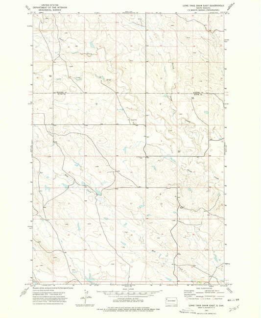 Classic USGS Lone Tree Draw East South Dakota 7.5'x7.5' Topo Map Image