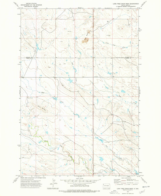 Classic USGS Lone Tree Draw West South Dakota 7.5'x7.5' Topo Map Image