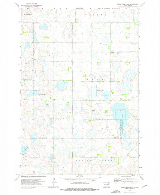 Classic USGS Lone Tree Lake South Dakota 7.5'x7.5' Topo Map Image