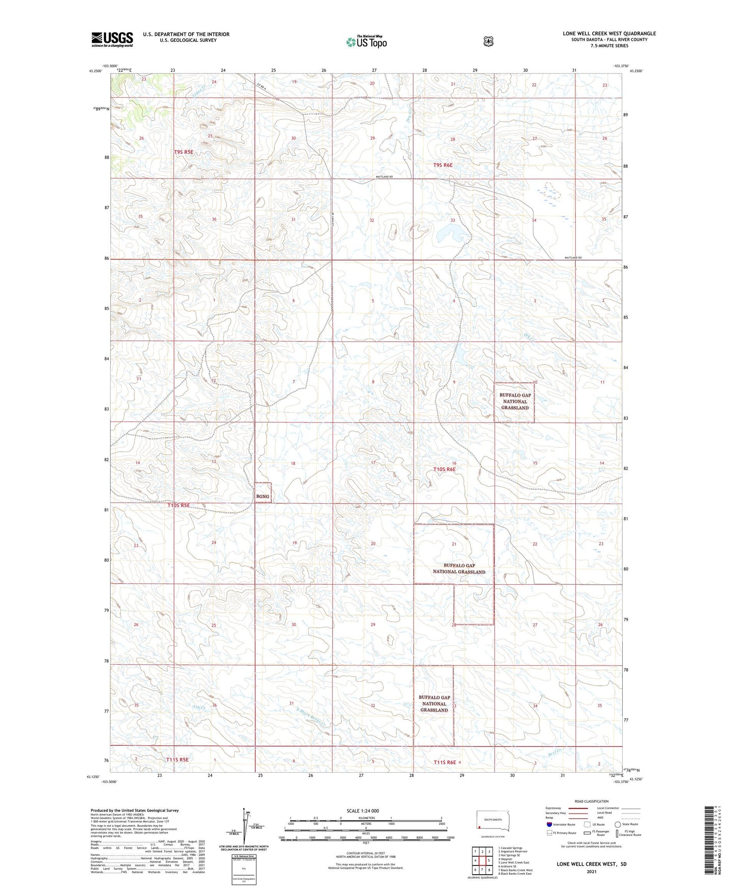 Lone Well Creek West South Dakota US Topo Map Image