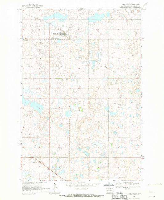 Classic USGS Long Lake South Dakota 7.5'x7.5' Topo Map Image