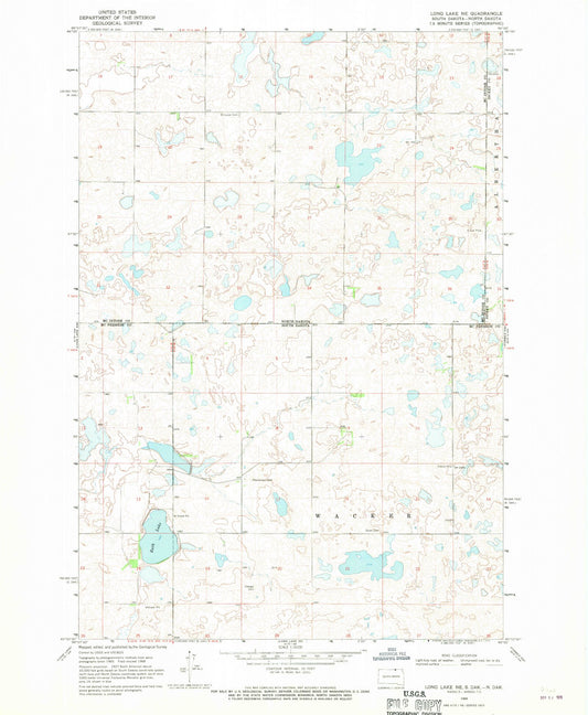 Classic USGS Long Lake NE South Dakota 7.5'x7.5' Topo Map Image