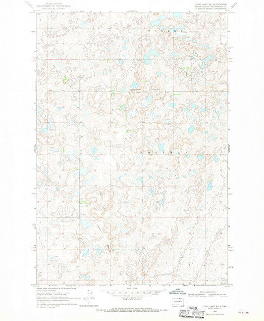 Classic USGS Long Lake SE South Dakota 7.5'x7.5' Topo Map Image