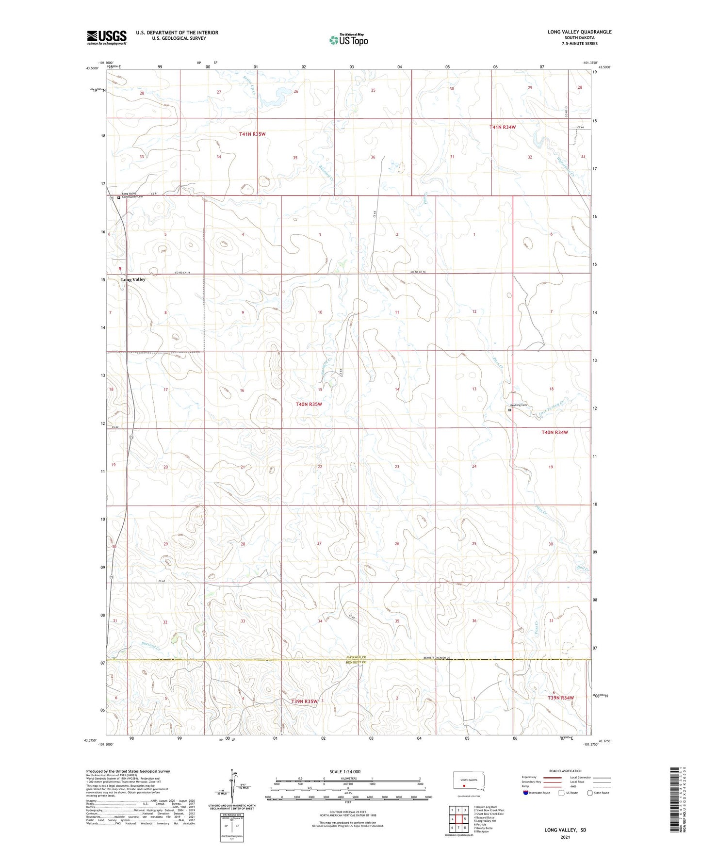 Long Valley South Dakota US Topo Map Image