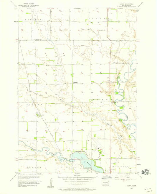 Classic USGS Loomis South Dakota 7.5'x7.5' Topo Map Image