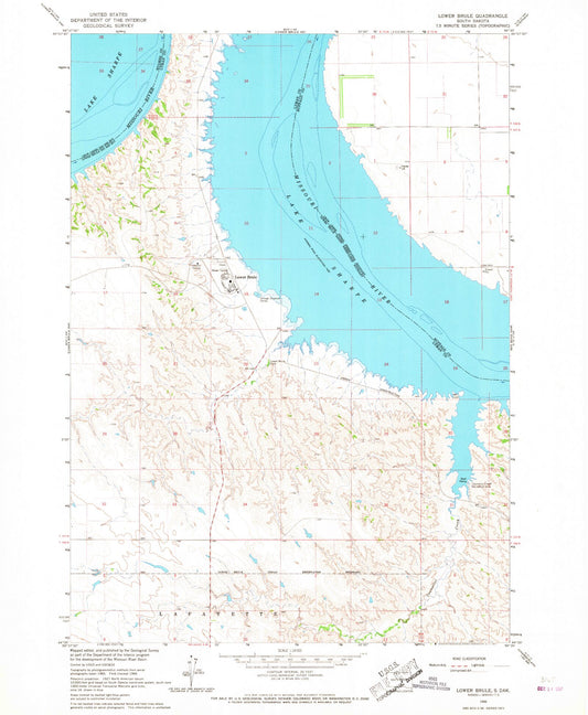 Classic USGS Lower Brule South Dakota 7.5'x7.5' Topo Map Image