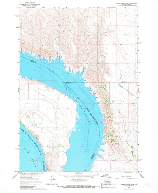 Classic USGS Lower Brule NE South Dakota 7.5'x7.5' Topo Map Image