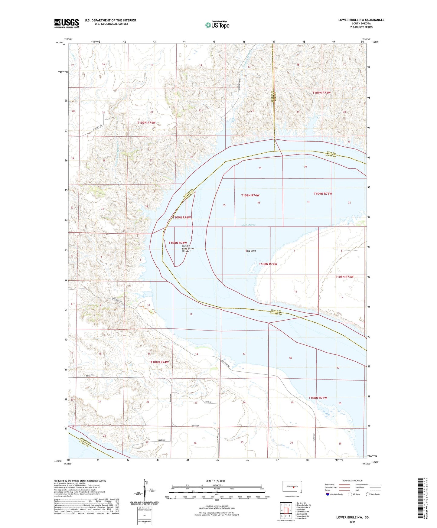 Lower Brule NW South Dakota US Topo Map Image