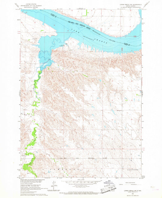 Classic USGS Lower Brule SW South Dakota 7.5'x7.5' Topo Map Image