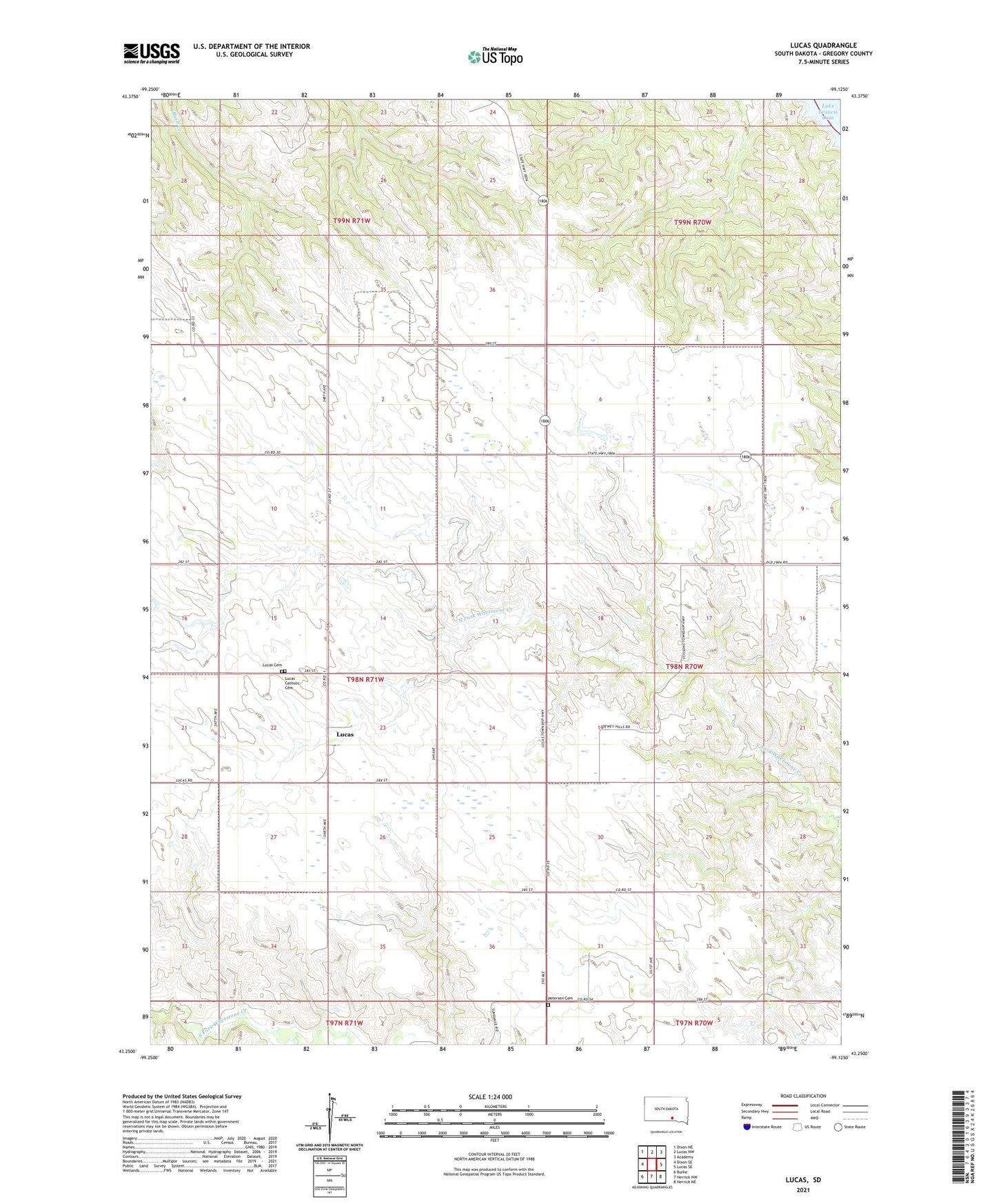 Lucas South Dakota US Topo Map Image