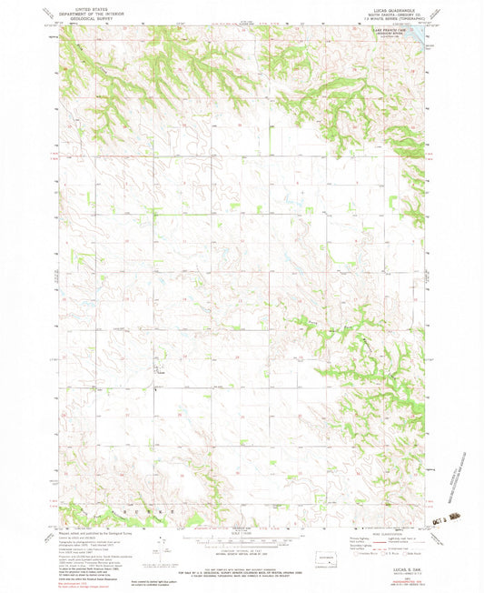 Classic USGS Lucas South Dakota 7.5'x7.5' Topo Map Image