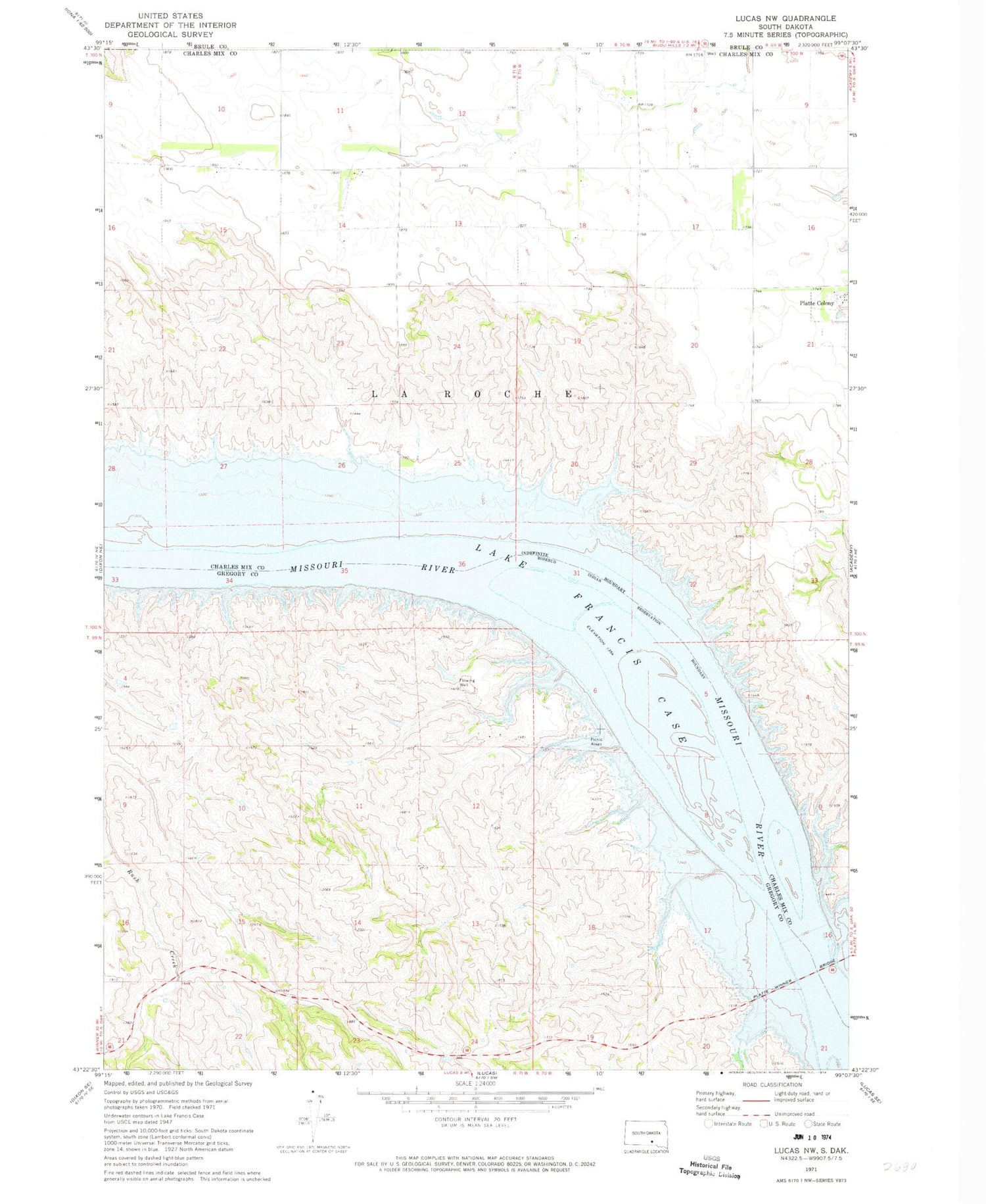 Classic USGS Lucas NW South Dakota 7.5'x7.5' Topo Map Image