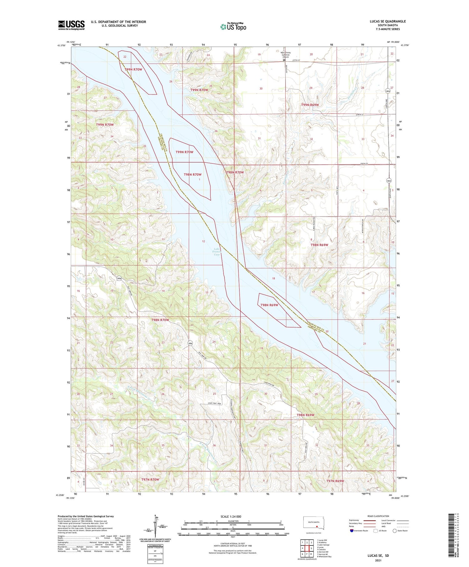 Lucas SE South Dakota US Topo Map Image