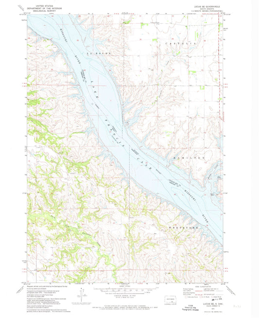 Classic USGS Lucas SE South Dakota 7.5'x7.5' Topo Map Image