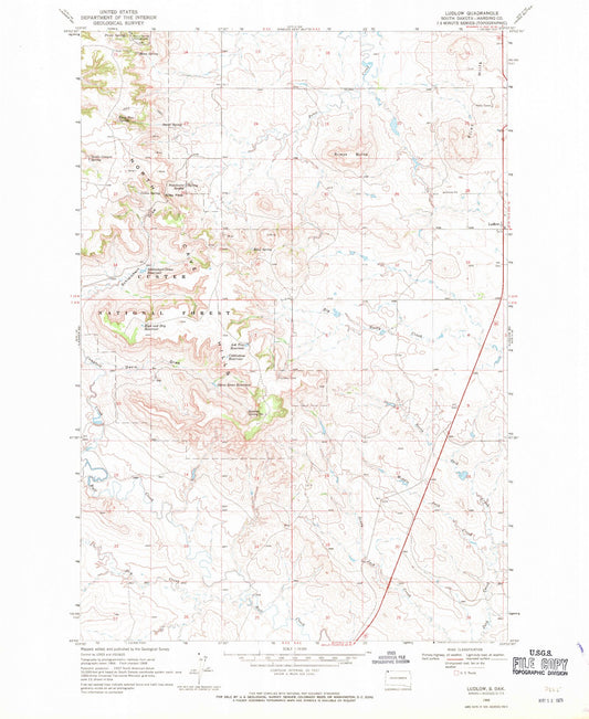 Classic USGS Ludlow South Dakota 7.5'x7.5' Topo Map Image