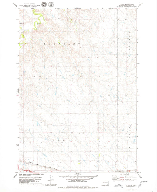 Classic USGS Lyman South Dakota 7.5'x7.5' Topo Map Image