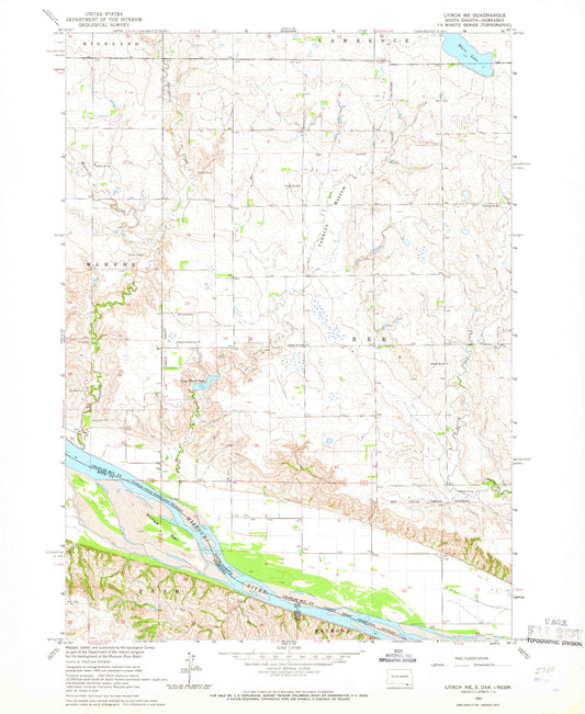 Classic USGS Lynch NE South Dakota 7.5'x7.5' Topo Map Image