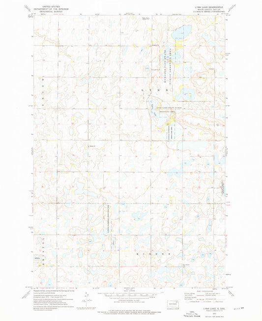 Classic USGS Lynn Lake South Dakota 7.5'x7.5' Topo Map Image