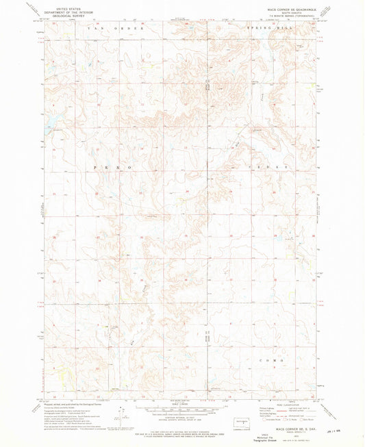 Classic USGS Macs Corner SE South Dakota 7.5'x7.5' Topo Map Image