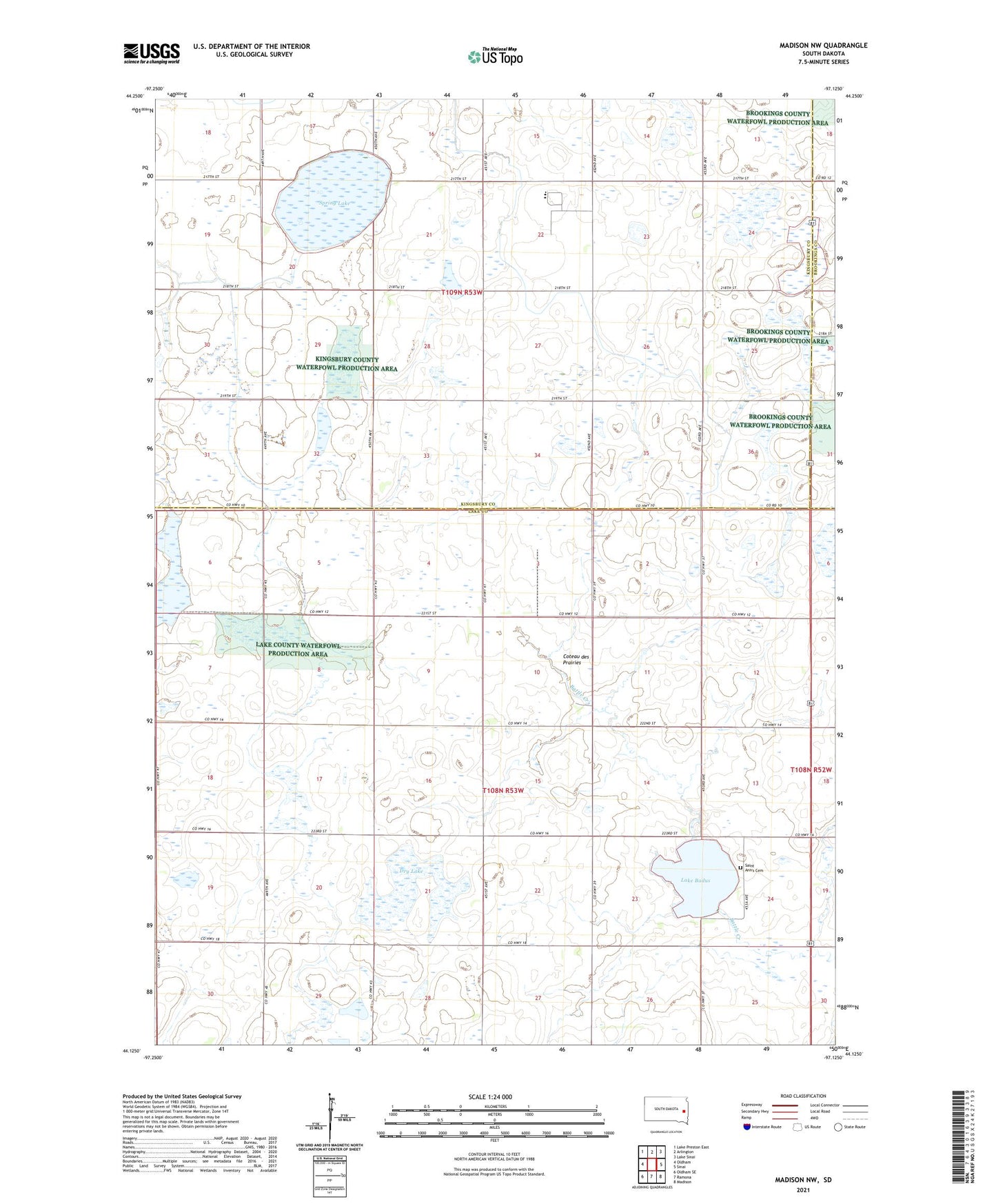 Madison NW South Dakota US Topo Map Image