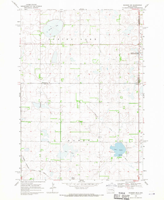 Classic USGS Madison NW South Dakota 7.5'x7.5' Topo Map Image