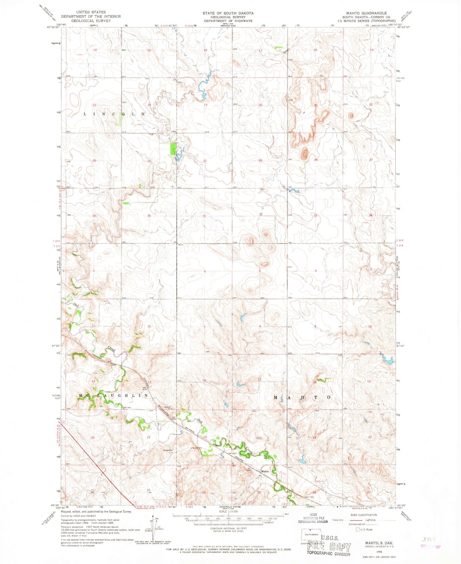Classic USGS Mahto South Dakota 7.5'x7.5' Topo Map Image