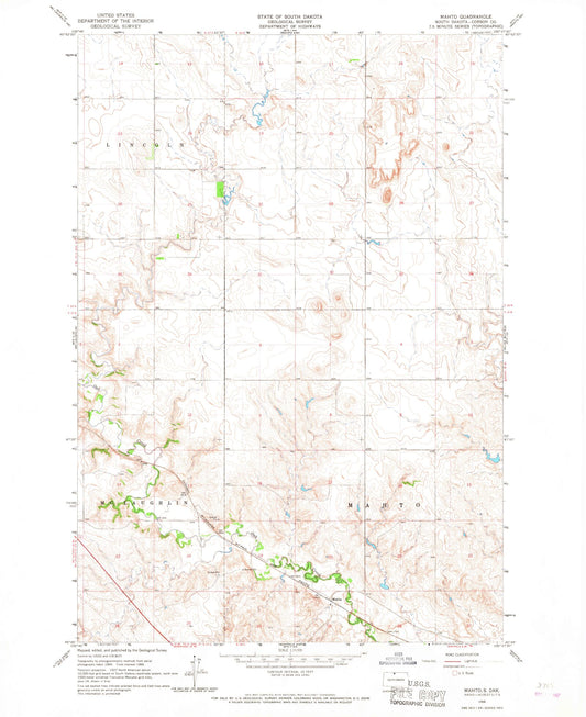 Classic USGS Mahto South Dakota 7.5'x7.5' Topo Map Image