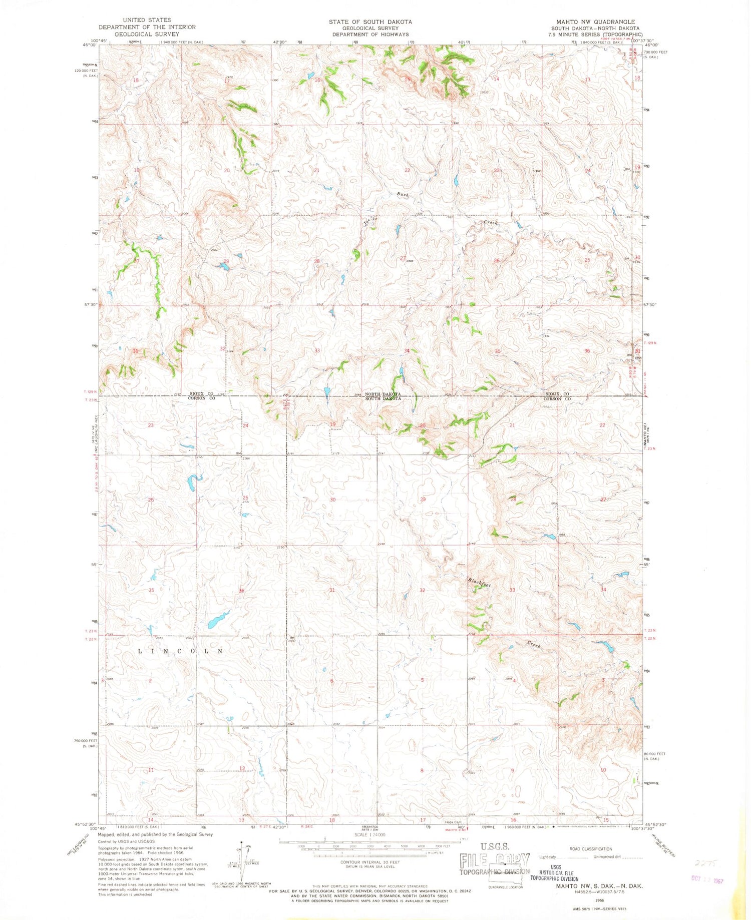 Classic USGS Mahto NW South Dakota 7.5'x7.5' Topo Map Image