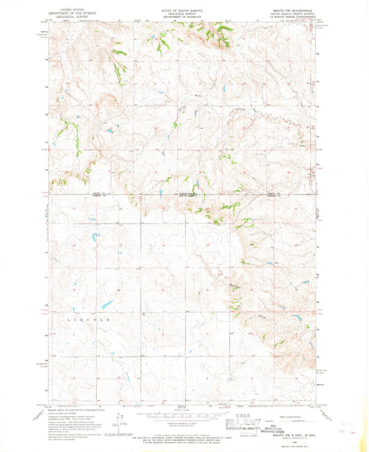 Classic USGS Mahto NW South Dakota 7.5'x7.5' Topo Map Image