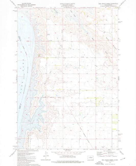 Classic USGS Mail Shack Creek South Dakota 7.5'x7.5' Topo Map Image