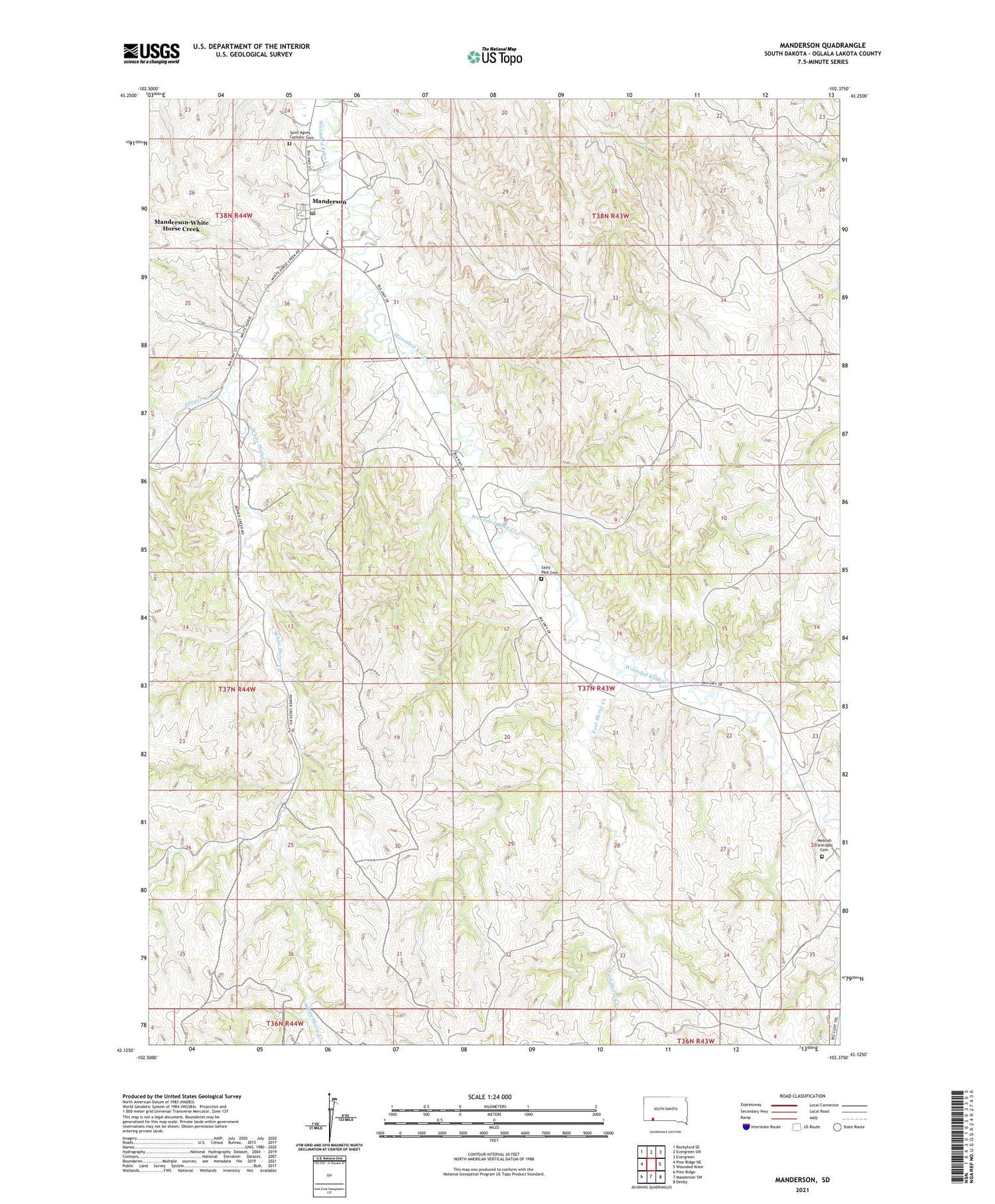 Manderson South Dakota US Topo Map Image