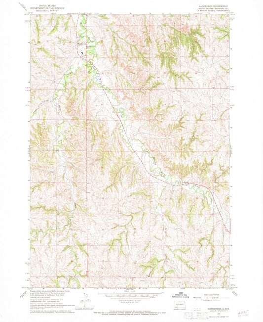 Classic USGS Manderson South Dakota 7.5'x7.5' Topo Map Image