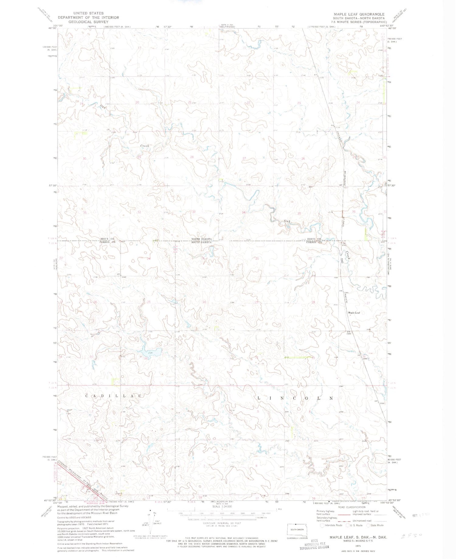 Classic USGS Maple Leaf South Dakota 7.5'x7.5' Topo Map Image
