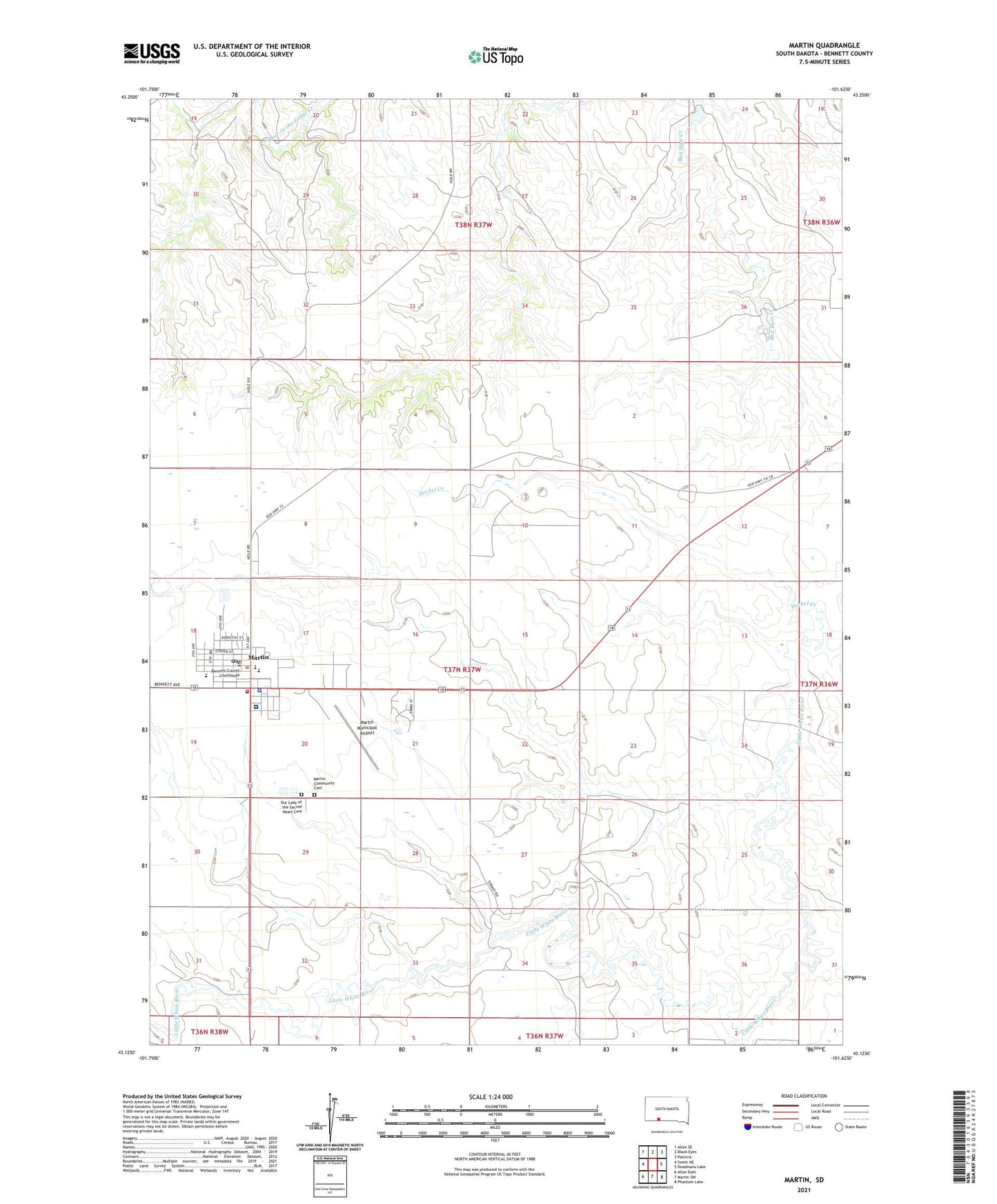 Martin South Dakota US Topo Map Image