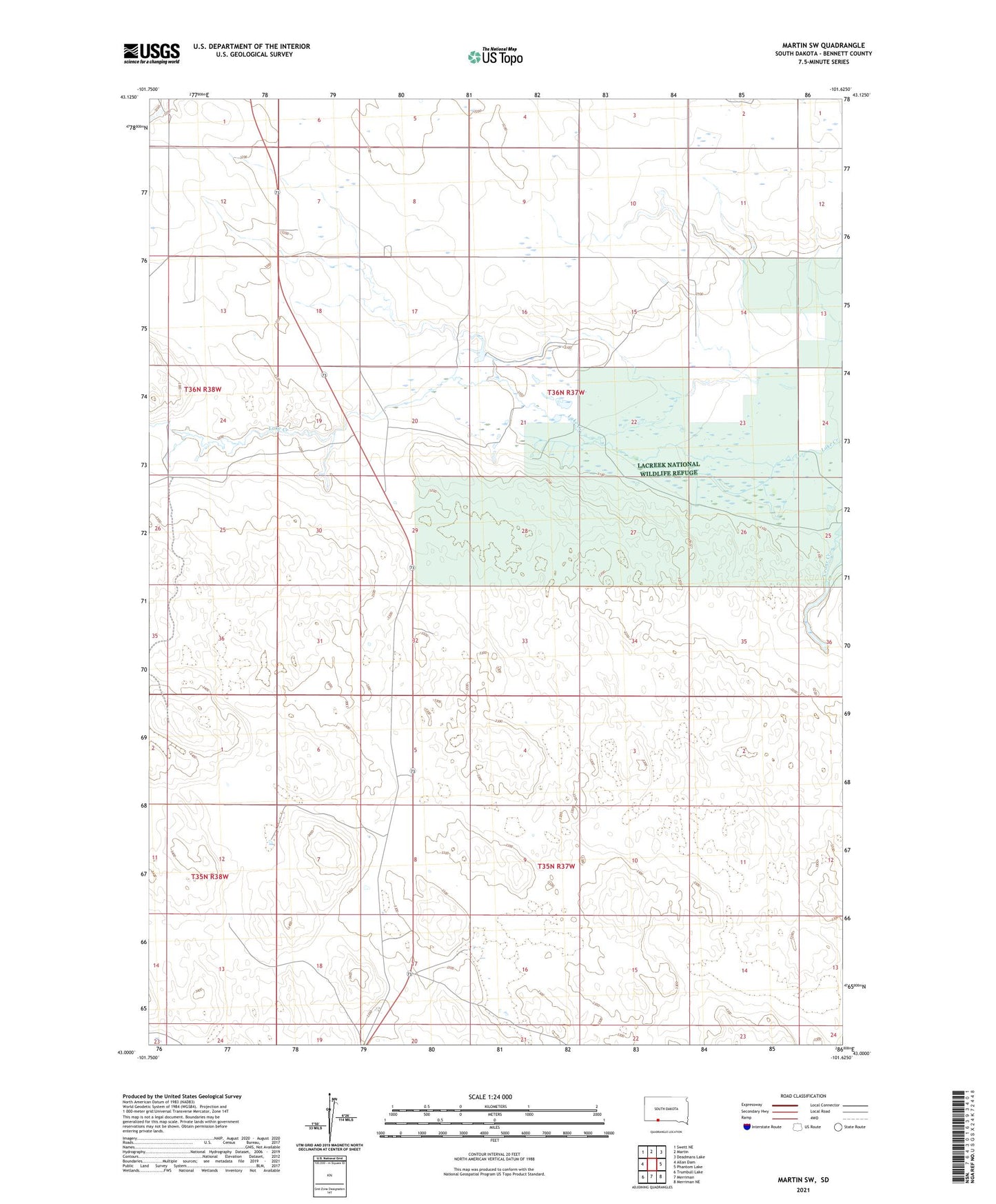 Martin SW South Dakota US Topo Map Image