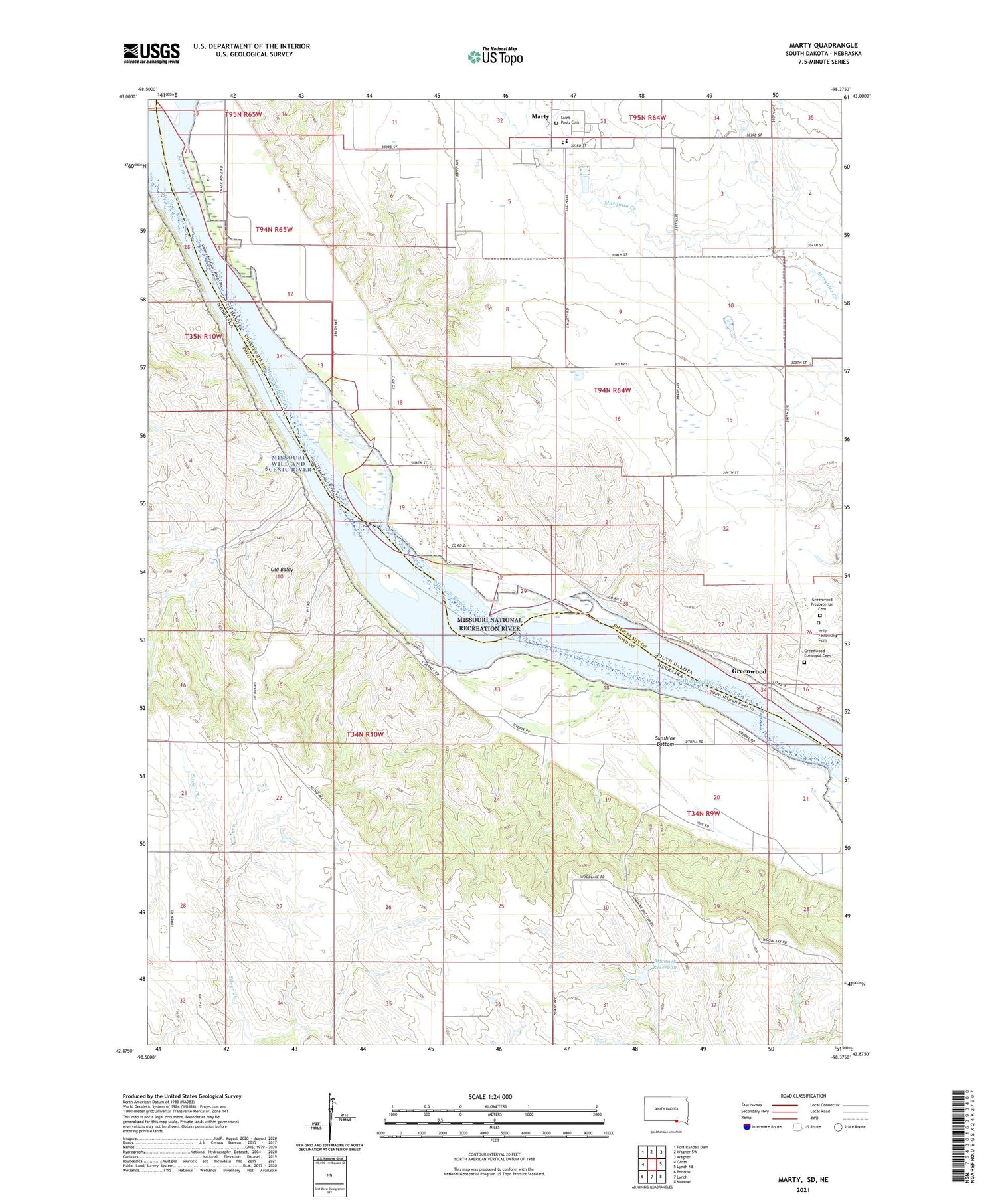 Marty South Dakota US Topo Map Image