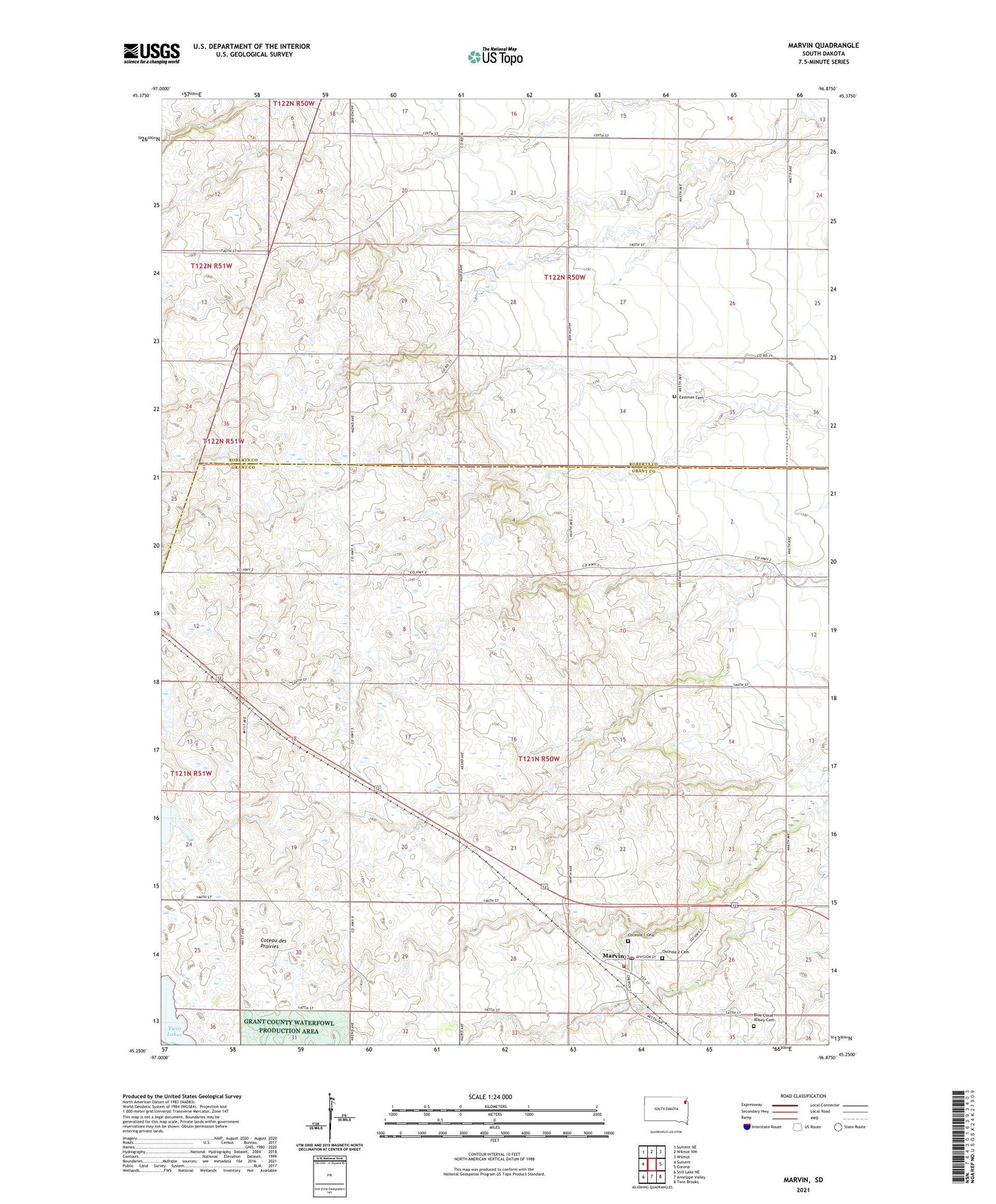 Marvin South Dakota US Topo Map Image