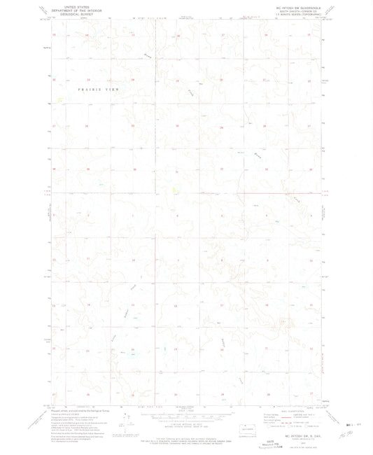 Classic USGS McIntosh SW South Dakota 7.5'x7.5' Topo Map Image