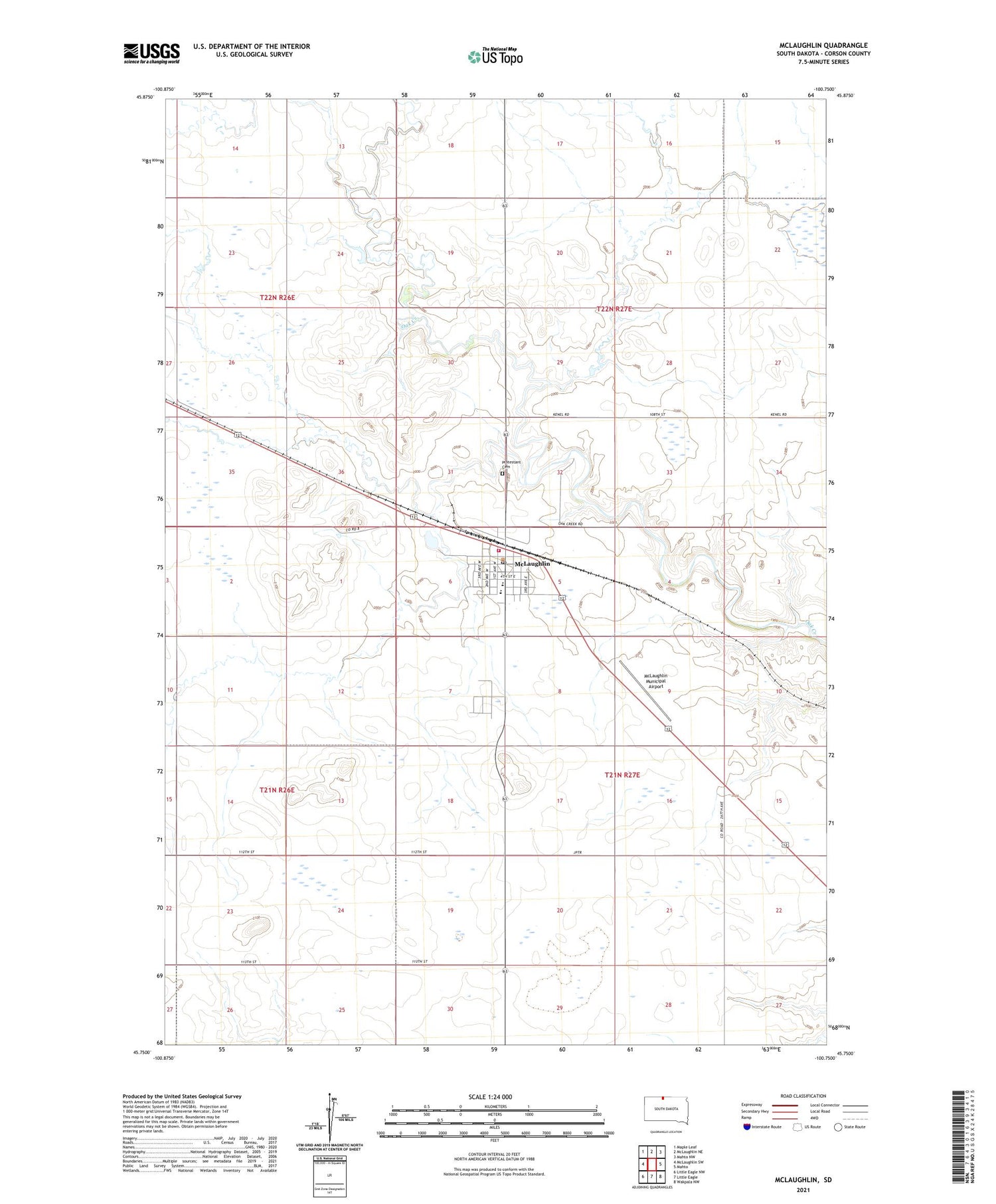 McLaughlin South Dakota US Topo Map Image